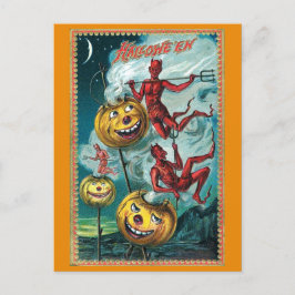 Vintages Halloween Spooky Devil Pumpkin Postkarte
