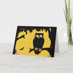 Vintages Halloween, Spooky Owl im Baum mit dem Mon Karte