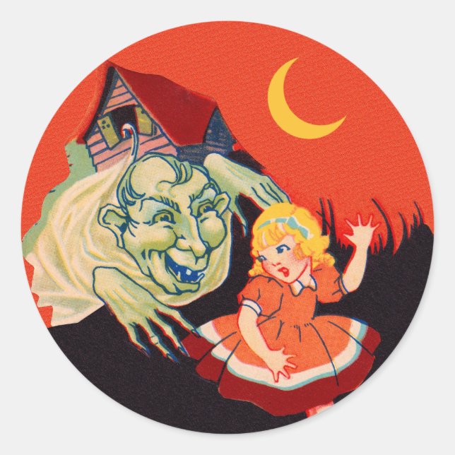 Vintages Halloween Spuk House Ghost Runder Aufkleber (Vorderseite)