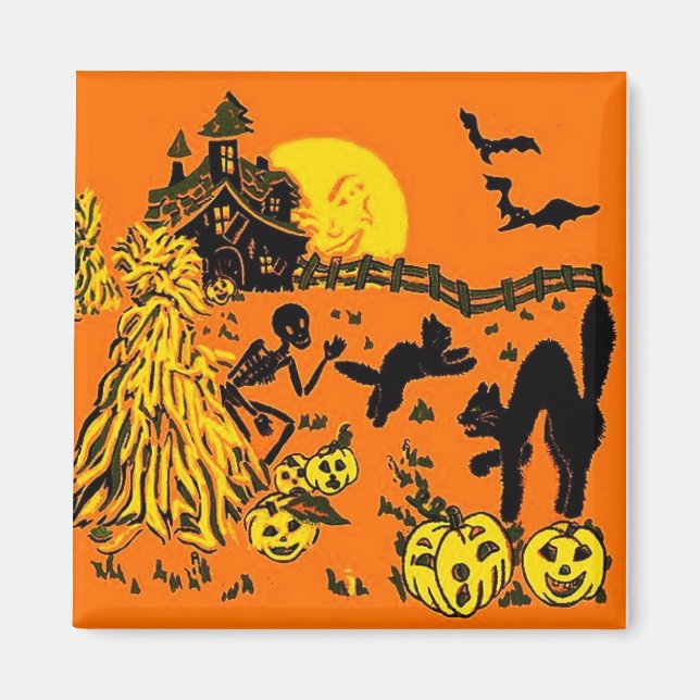Vintages Halloween Square Magnet (Vorne)