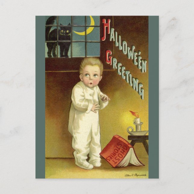 Vintages Halloween von Ellen Clapsaddle, Ghost Sto Postkarte (Vorderseite)