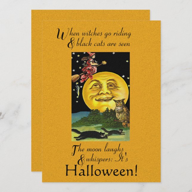 Vintages Halloween, wenn Hexen reiten Karte (Vorne/Hinten)