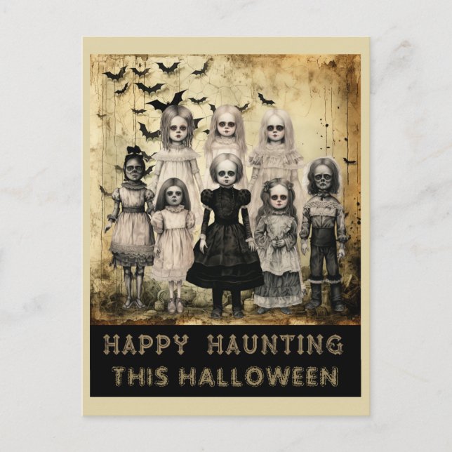 Vintages Halloween Zombie Happy Haunting Postkarte (Vorderseite)