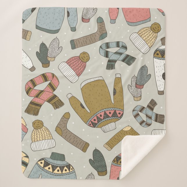 Vintages, handgezeichnetes, nahtloses Muster Sherpadecke (Vorderseite)