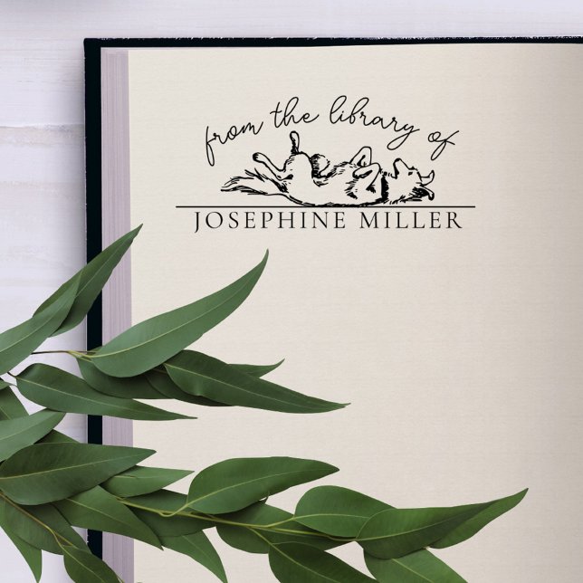 Vintages Handschriftenbuch Niedlicher Hundebibliot Permastempel (Perfect library book stamp for a dog lover!)