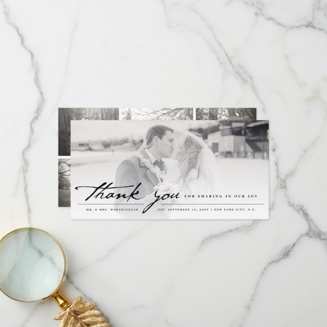 Vintages Handwriting-Script Classic 6-Foto-Hochzei Dankeskarte (Vorderseite/Rückseite Beispiel)