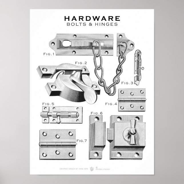Vintages Hardware-Poster Bolts Hinges BW Poster (Vorne)