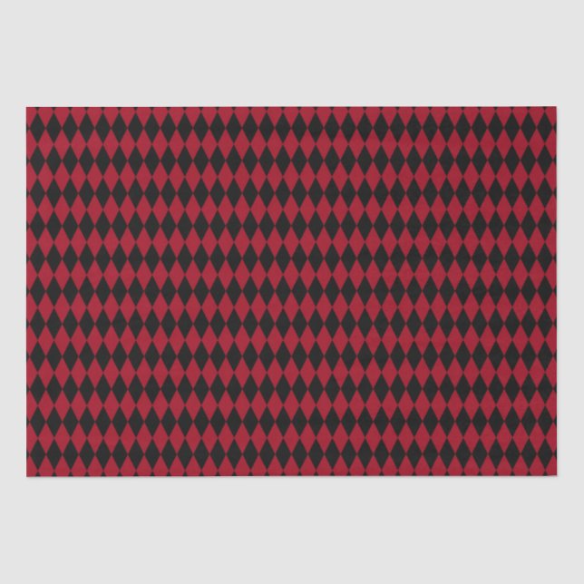 Vintages Harlequin in Rot und Schwarz Seidenpapier (Vorderseite)