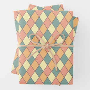 Vintages Harlequine Diagonal in Pastels Geschenkpapier Set