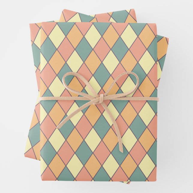 Vintages Harlequine Diagonal in Pastels Geschenkpapier Set (Beispiel)