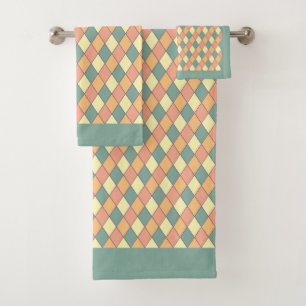 Vintages Harlequine Diagonal in Pastels Monogram Badhandtuch Set