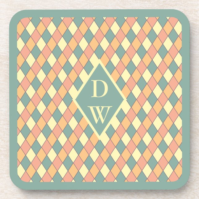 Vintages Harlequine Diagonal in Pastels Monogram Getränkeuntersetzer (Vorderseite)