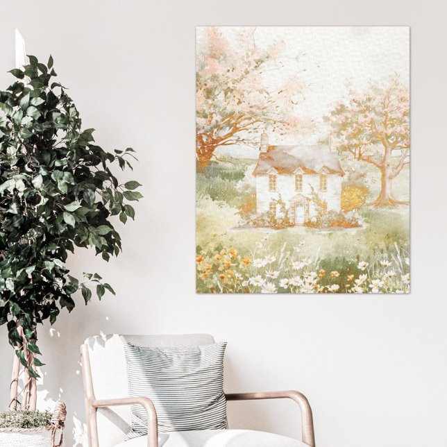 Vintages Haus im Grünen Wiesen Leinwanddruck (In situ)