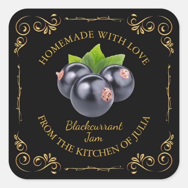 Vintages, hausgemachte Blackcurrant-Jam-Platz Quadratischer Aufkleber (Vorderseite)