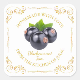 Vintages, hausgemachte Blackcurrant-Jam-Platz Quadratischer Aufkleber
