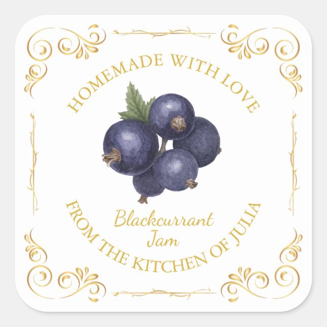 Vintages, hausgemachte Blackcurrant-Jam-Platz Quadratischer Aufkleber (Vorderseite)