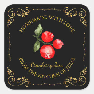 Vintages hausgemachte Cranberry-Jam-Platz-Label Quadratischer Aufkleber