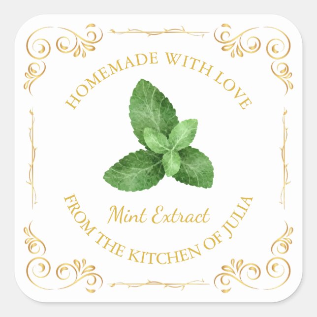 Vintages hausgemachte Minze Extract Square Label Quadratischer Aufkleber (Vorderseite)