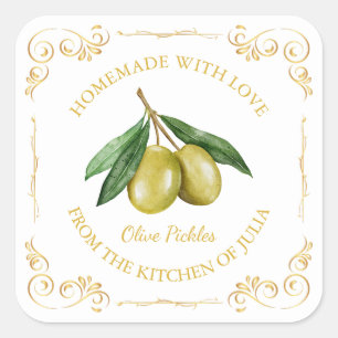 Vintages, hausgemachte Olive Pickett Quadratischer Aufkleber