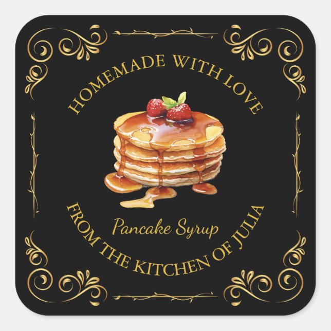 Vintages hausgemachte Pancake Sirup Square Label Quadratischer Aufkleber (Vorderseite)