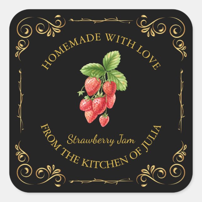 Vintages hausgemachte Strawberry-Jam-Platz-Label Quadratischer Aufkleber (Vorderseite)
