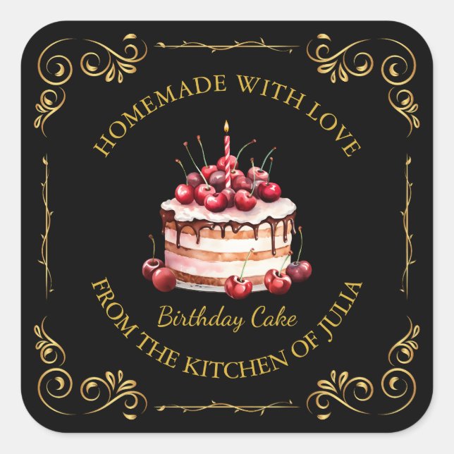 Vintages, hausgemachtes Cake Square-Label Quadratischer Aufkleber (Vorderseite)