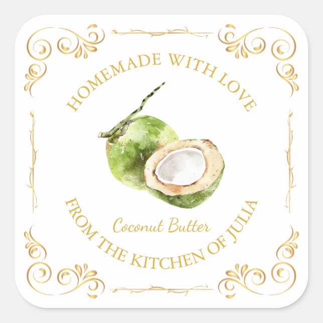 Vintages, hausgemachtes Coconut Butter Square Quadratischer Aufkleber (Vorderseite)