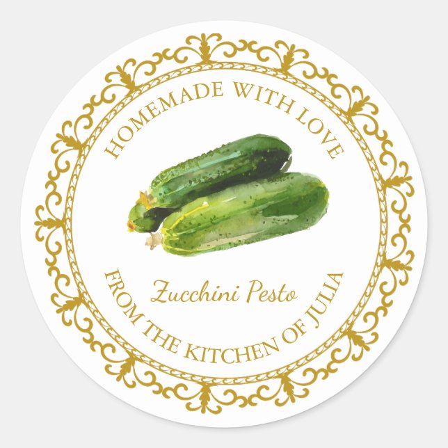 Vintages hausgemachtes Zucchini Pesto Runder Aufkleber (Vorderseite)