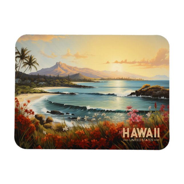 Vintages Hawaii Beach Tropical Paradise Malerei Magnet (Horizontal)