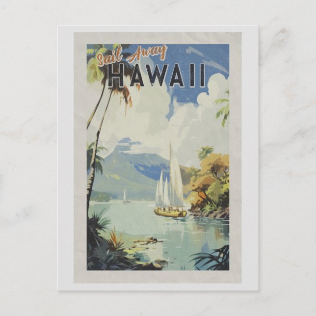 Vintages Hawaii Retro Sail Away Postkarte (Vorderseite)