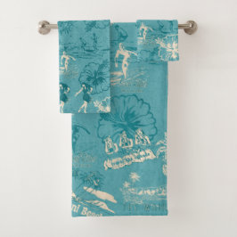 Vintages hawaiianisches Reisebegleitbuch in Aquama Badhandtuch Set