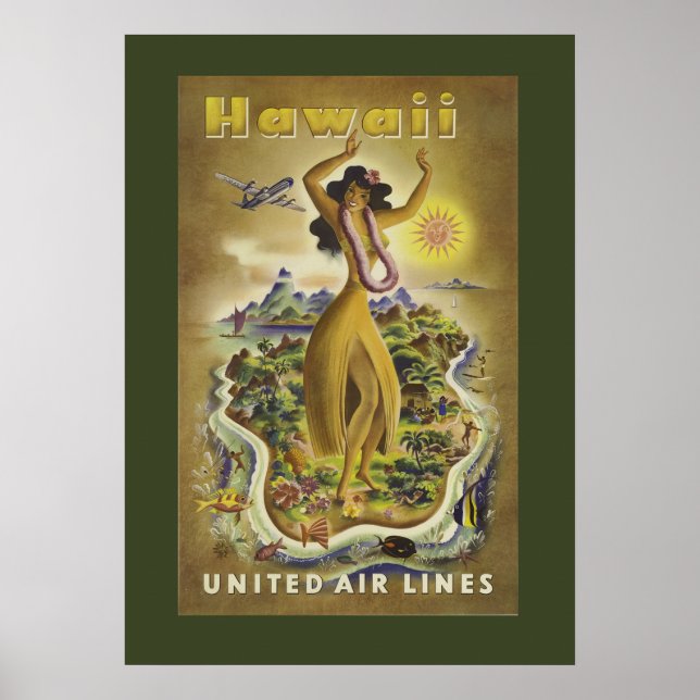 Vintages hawaiianisches Reiseplakat Poster (Vorne)