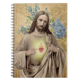 Vintages Heiliges Herz Jesu floralreligiös Notizblock