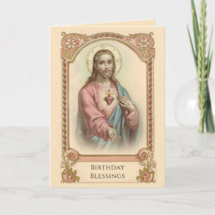 Vintages Heiliges Herz Jesu Religiöser Geburtstag Karte