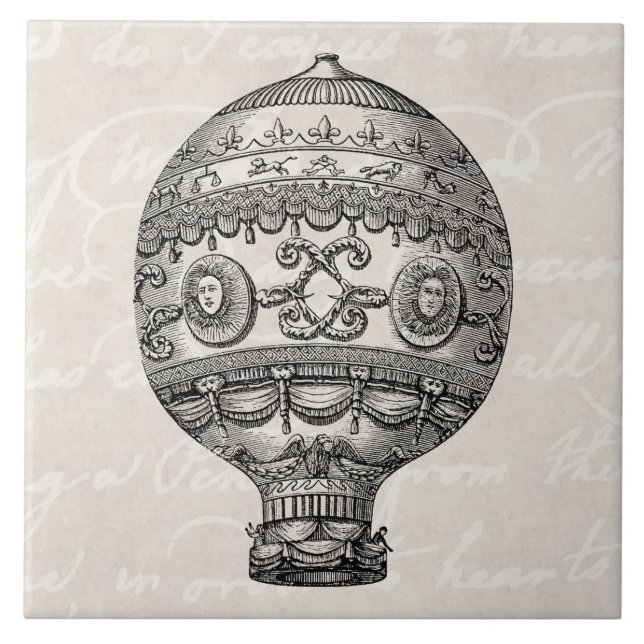 Vintages Heißluft-Ballon-Retro Luftschiff-alte Fliese (Vorderseite)