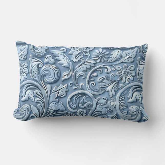 Vintages, hellblaues Glattleder Lendenkissen (Vorderseite)