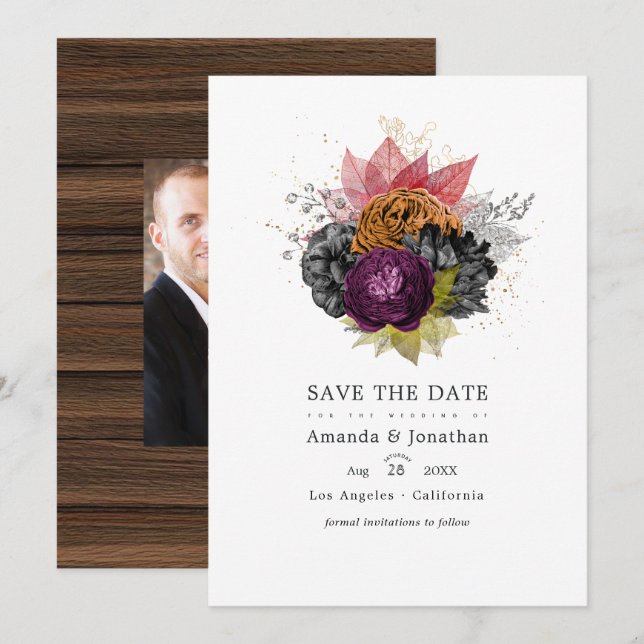 Vintages Herbst-Herbst-Foto Save The Date (Vorne/Hinten)