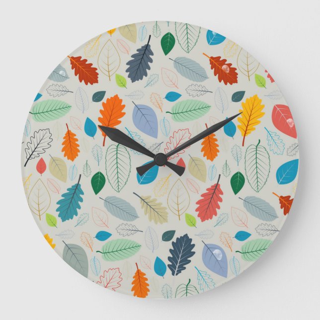Vintages Herbstleaves Illustrationsmuster Große Wanduhr (Vorderseite)
