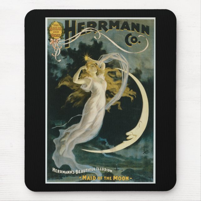 Vintages Herrmann Mädchen des Mond-Plakats Mousepad (Vorne)