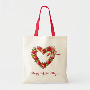Vintages Herz Blumenreath Glücklicher Valentinstag Tragetasche