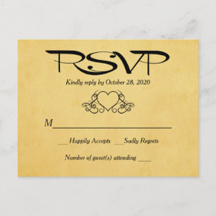 Vintages Herz-Gold- und Black-UAWG Wedding-Respons Einladungspostkarte