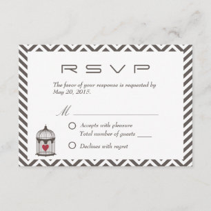 Vintages Herz in Vogelkäfig Zickzack Hochzeit RSVP Karte