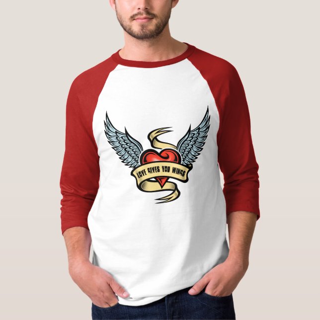 Vintages Herz mit Flügeln T-Shirt (Vorderseite)