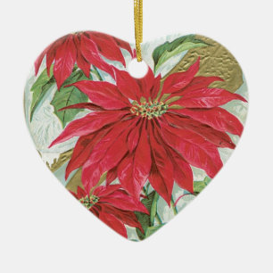 Vintages Herz Poinsettia Keramikornament