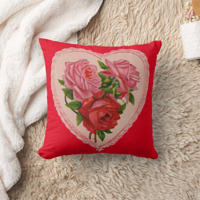 Vintages Herz Rosa Rote Rosen Valentine Kissen (Decke)