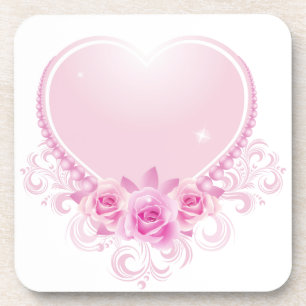 Vintages Herz und Rose rosa Getränkeuntersetzer