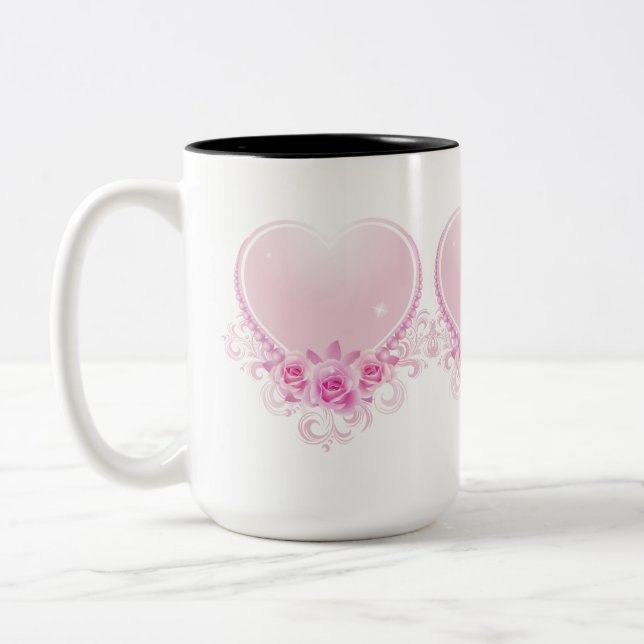 Vintages Herz und Rose rosa Zweifarbige Tasse (Links)