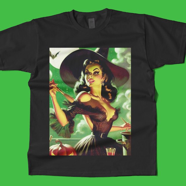 Vintages HexenHalloween-Button T-Shirt (Von Creator hochgeladen)