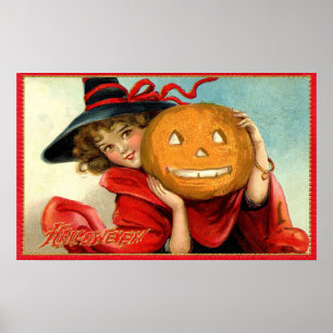 Vintages Hexenposter und Kürbis-Halloween-Party Poster