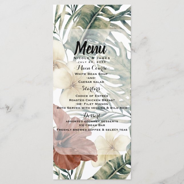 Vintages Hibiskus-Hochzeitsmenü für Ananas Menükarte (Vorderseite)